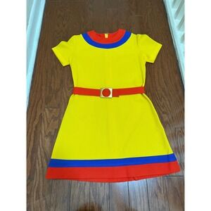 Modern Juniors Vintage 60s Mod Mini Dress Yellow Red Blue Colorblock Belted S